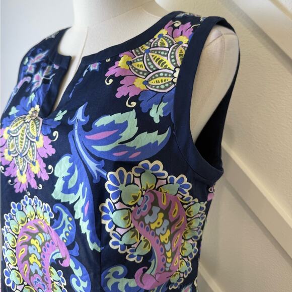 Talbots Navy Floral Paisley Sleeveless Cotton Shift Dress Size 6 - Picture 3 of 11